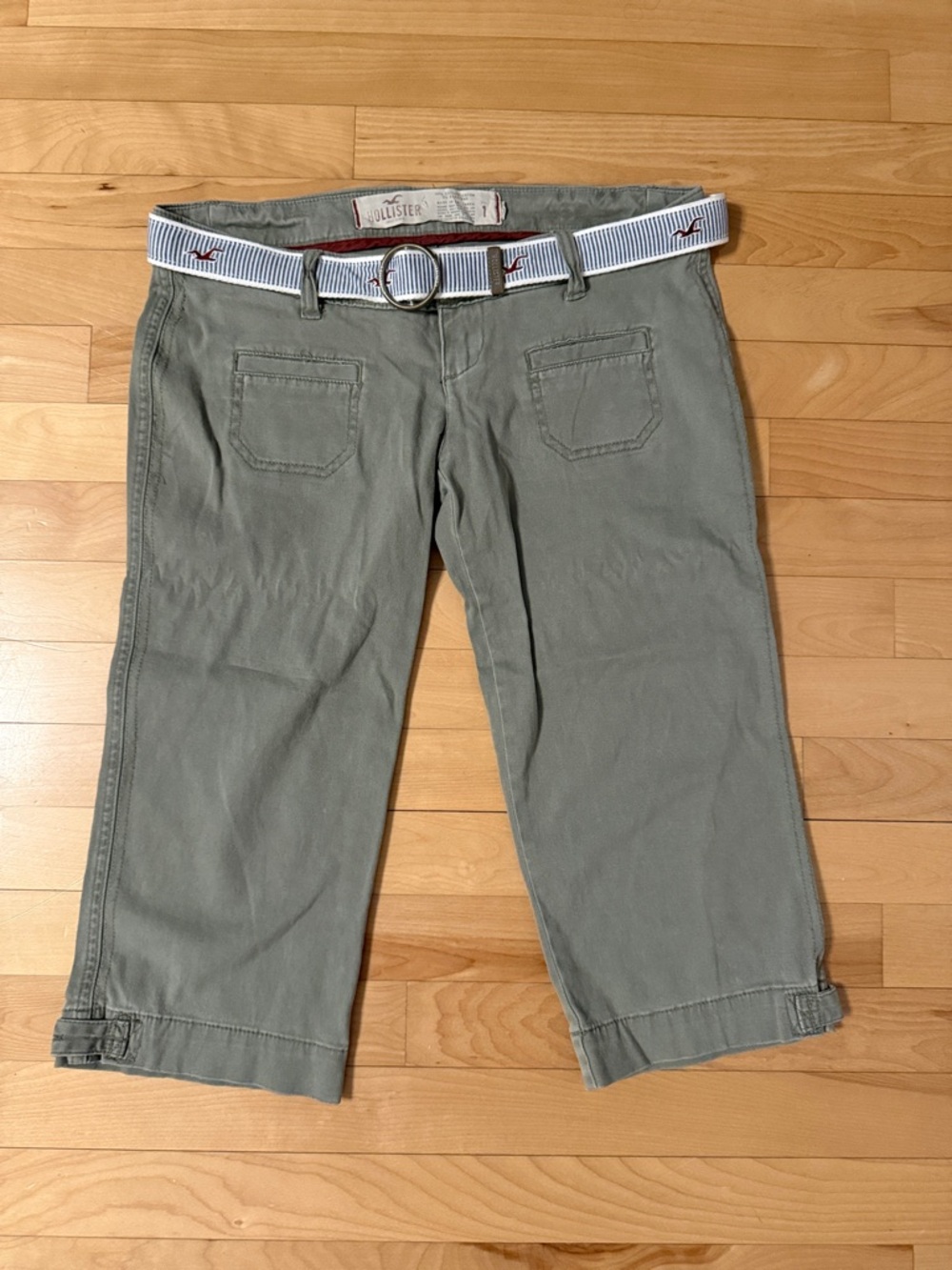Hollister Olive Capris with Striped Ring Belt
